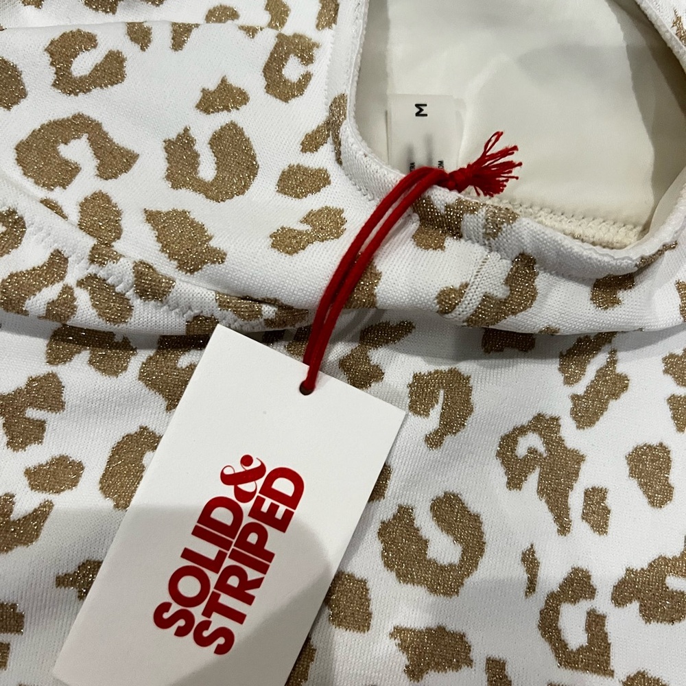 Solid & Striped Asymmetrical White And Tan One-Pi… - image 3